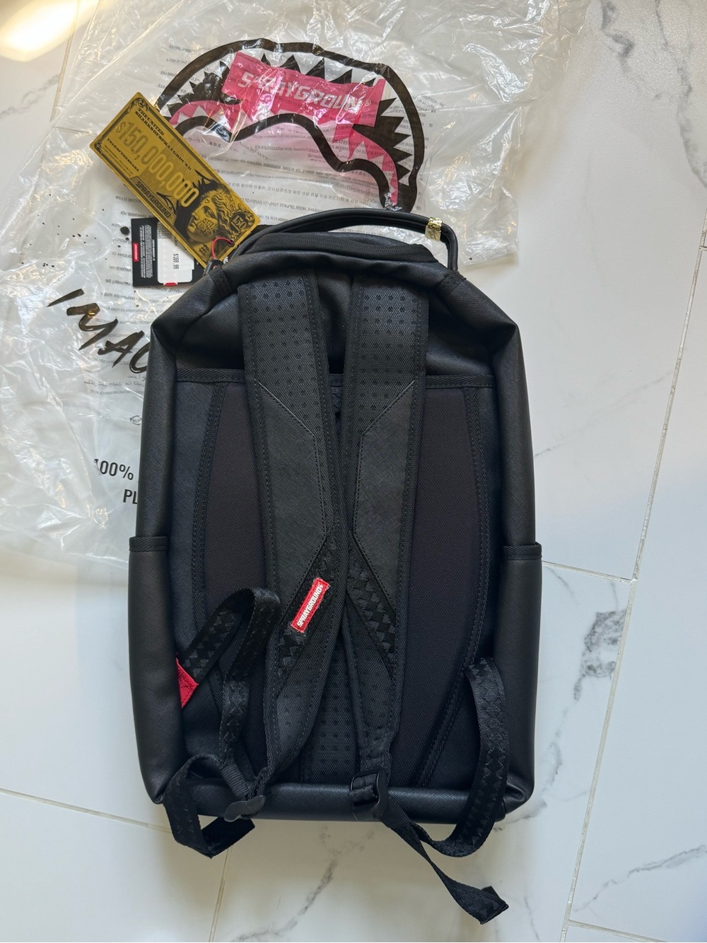 Sprayground Black Backpack with Flame, Money & Checker Shark Pocket - Picture 2 of 3